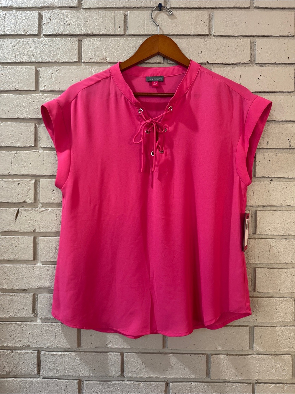Vince Camuto Hot Pink Lace-Up Cap Sleeve Blouse